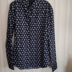 H&M Navy Blue Paisley Blouse SZ S NWOT